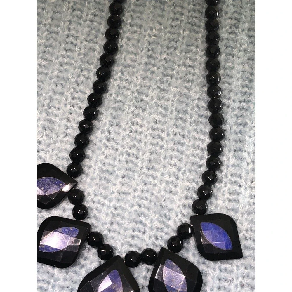 Jay King NWT $178 Faceted Midnight Black Onyx and Lapis Drops Necklace 19-22